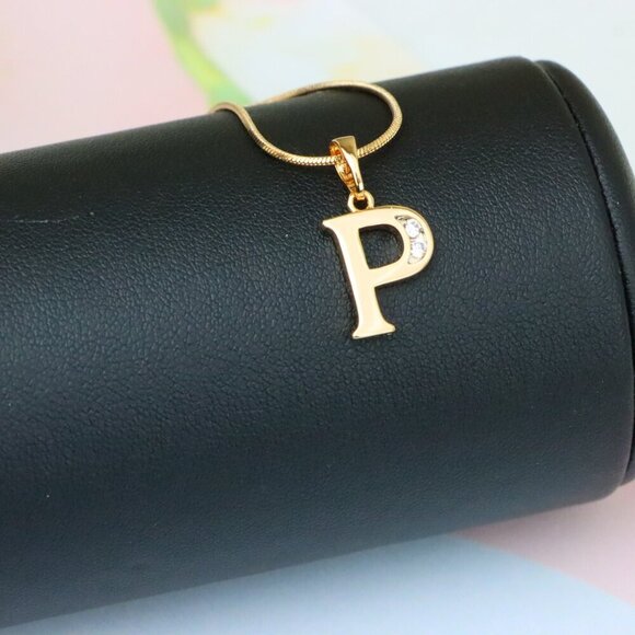 "Rose Gold Letter P Pendant with Crystals – 18K Gold Plated Charm, XPPT1365 - Picture 4 of 13